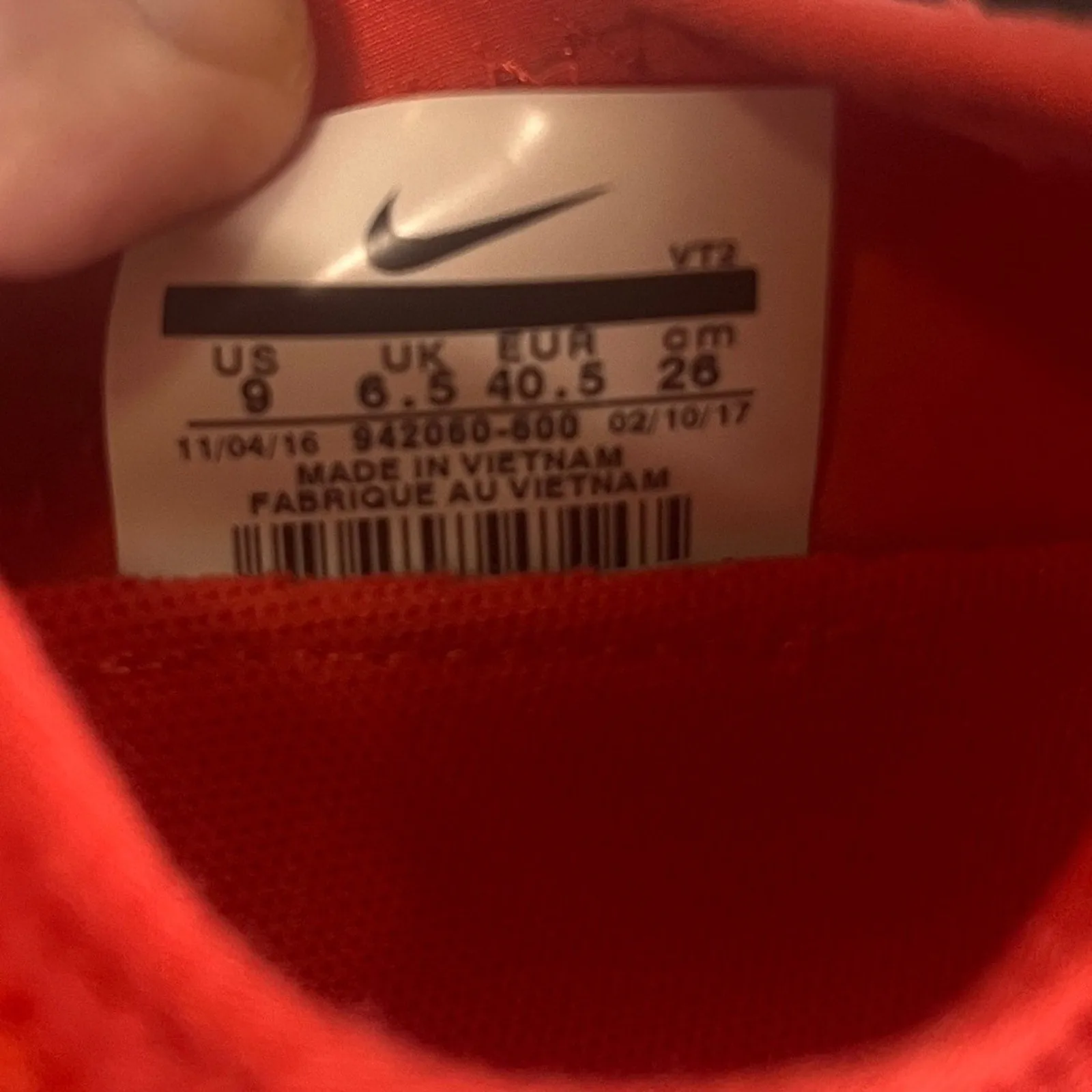 Nike Lunar Charge Red Sneaker Womens Size 9 Swoosh 2016 Athletic Running Gym