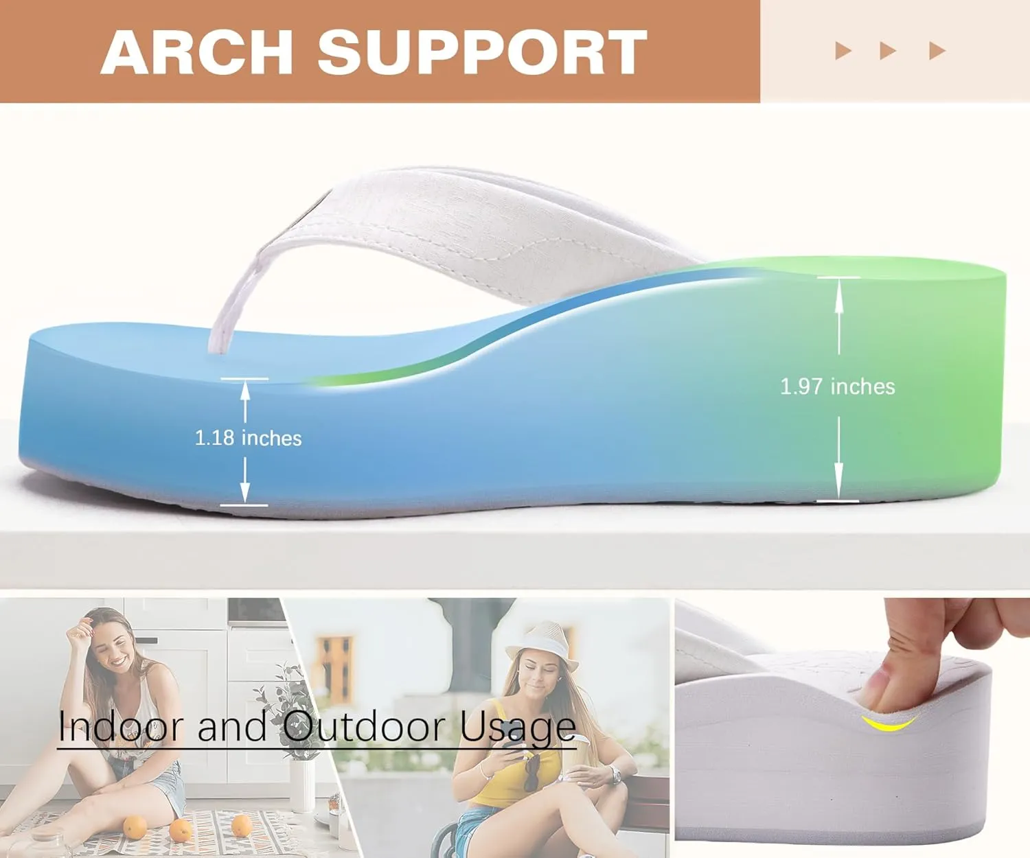 ONCAI Women’s Platform Flip Flops Trendy Dressy Womans Summer Sandals with Comfortable Flatform Arch Support Walking Outdoor Rubber Soles (US Size 5-11)