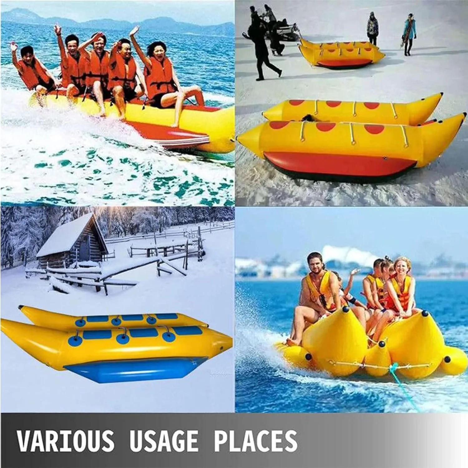 Outdoor Inflatable Banana Boat, Single-Row Banana Boat Water Leisure and Entertainment, Sea Motorboat Surfing Amusement Equipment and Toys,4 People