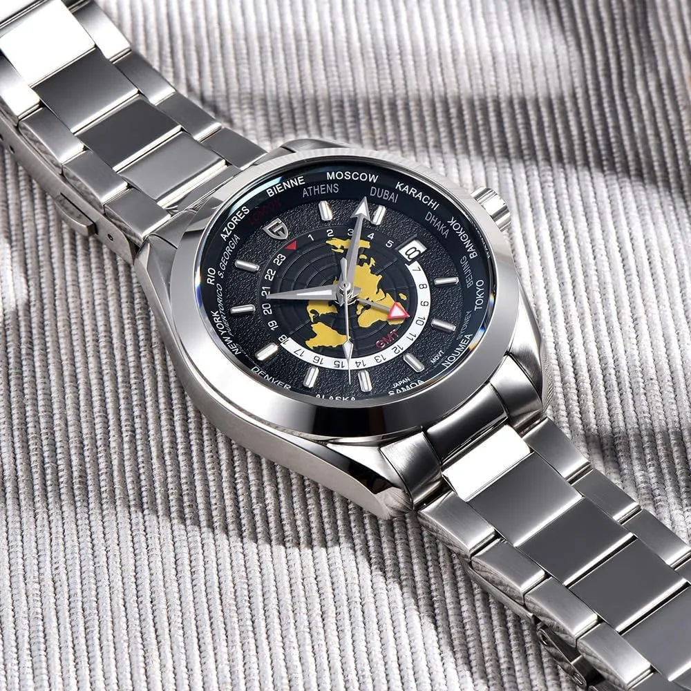 Pagani Design PD1788 Luxury Men's Automatic Watch Dual Time Zone NH34 GMT Movement Stainless Steel Strap Waterproof Luminous Multifunctional Men's Mechanical Watches