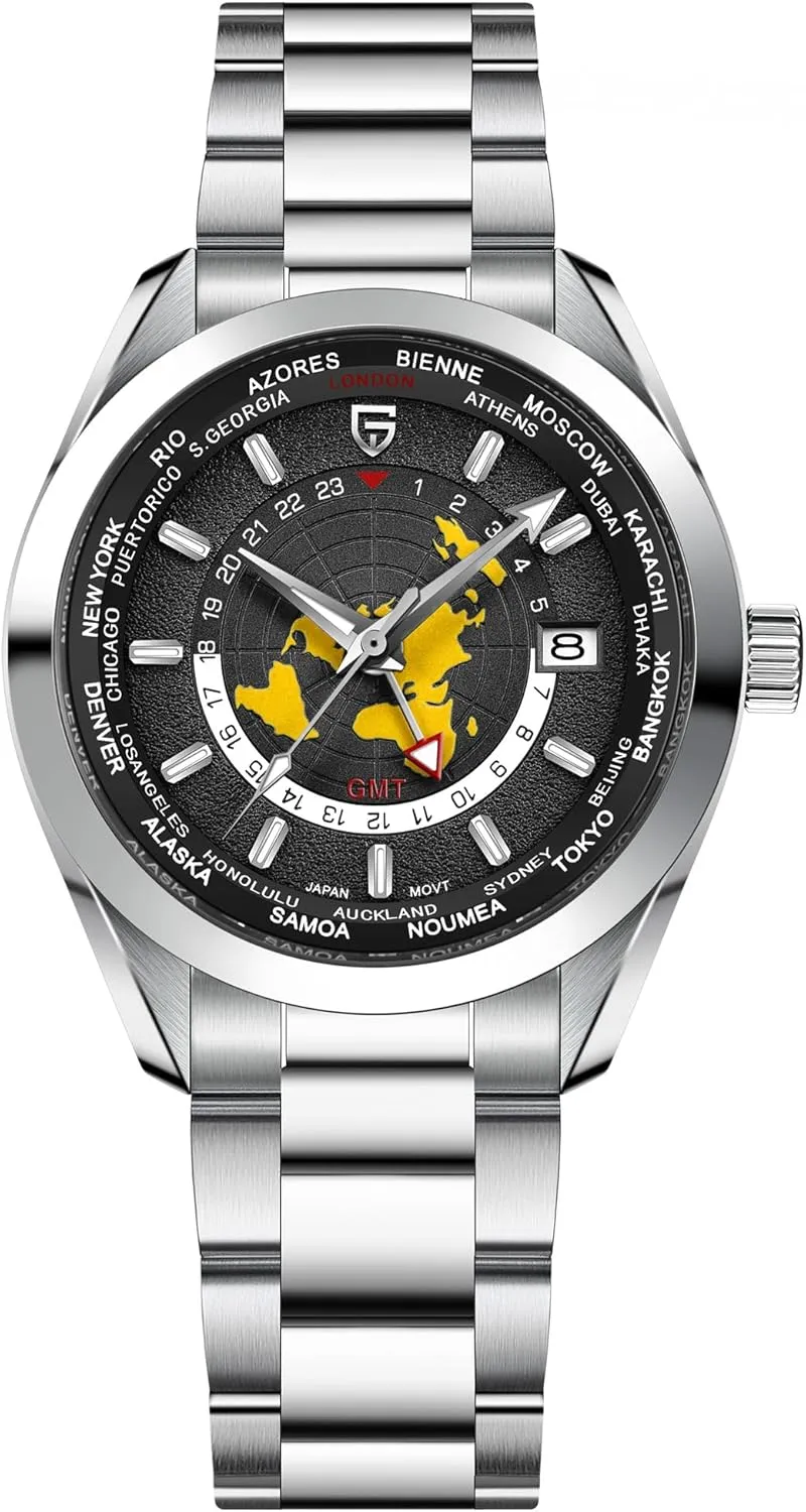 Pagani Design PD1788 Luxury Men's Automatic Watch Dual Time Zone NH34 GMT Movement Stainless Steel Strap Waterproof Luminous Multifunctional Men's Mechanical Watches