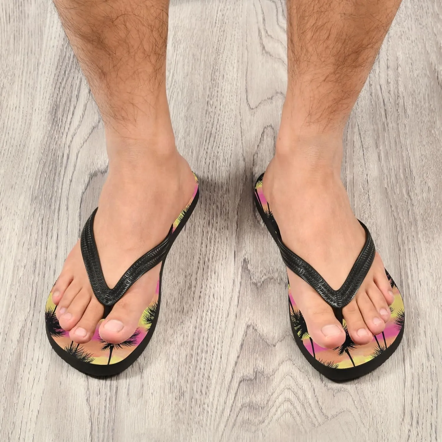 Palm Trees Sunset Stripe Flip Flops for Beach Thong Sandals Anti-slip Lightweight Beach Shoes for Travel Summer Outdoor
