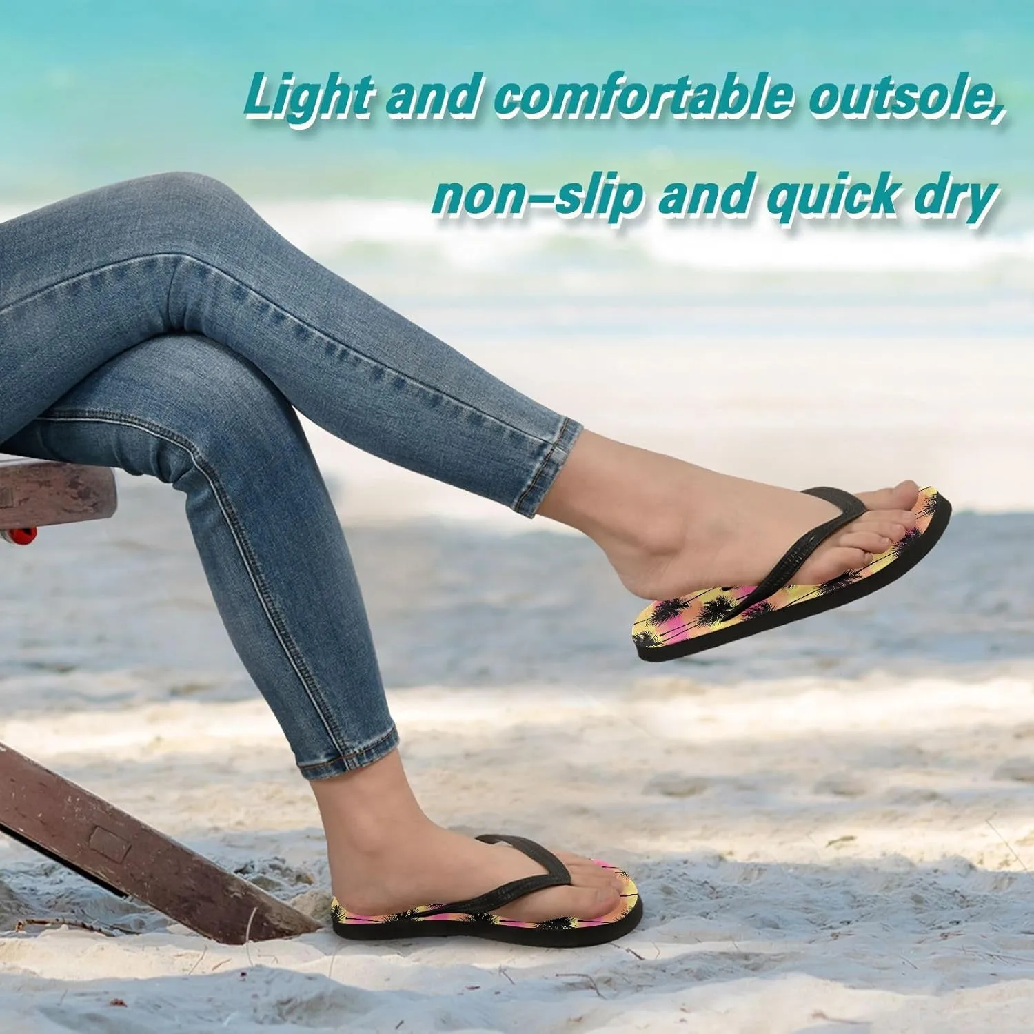 Palm Trees Sunset Stripe Flip Flops for Beach Thong Sandals Anti-slip Lightweight Beach Shoes for Travel Summer Outdoor