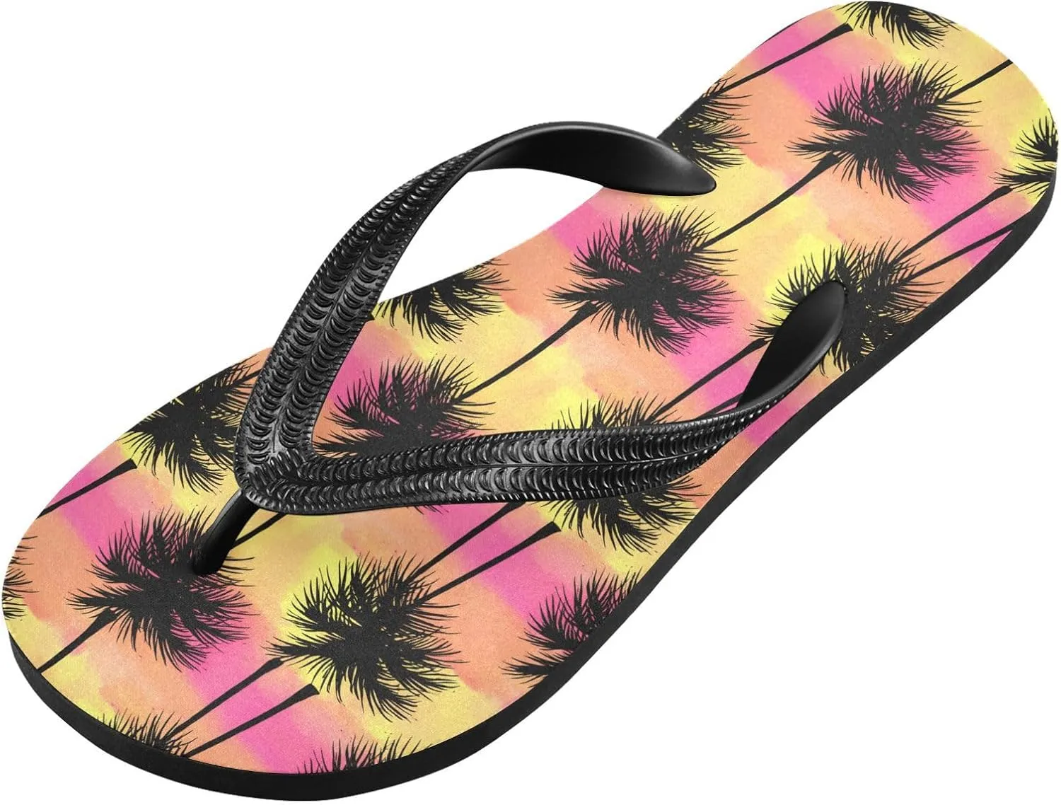 Palm Trees Sunset Stripe Flip Flops for Beach Thong Sandals Anti-slip Lightweight Beach Shoes for Travel Summer Outdoor