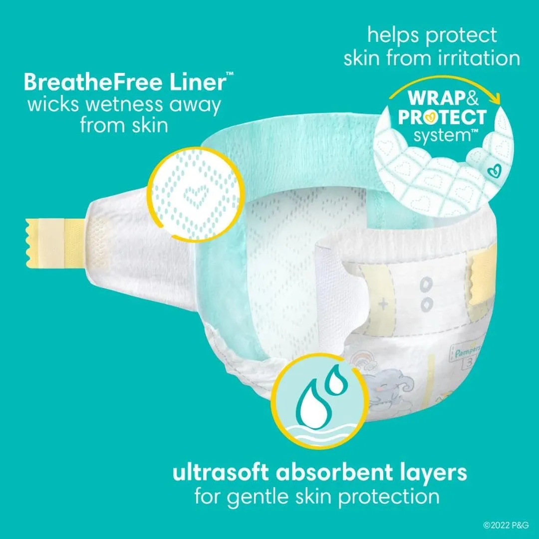 Pampers Baby Diapers and Wipes Starter Kit - Swaddlers Disposable Diapers Sizes 1 (198 Count) & 2 (186 Count) With Sensitive Water Based Wipes 12 Flip-Top Packs (1008 Total)