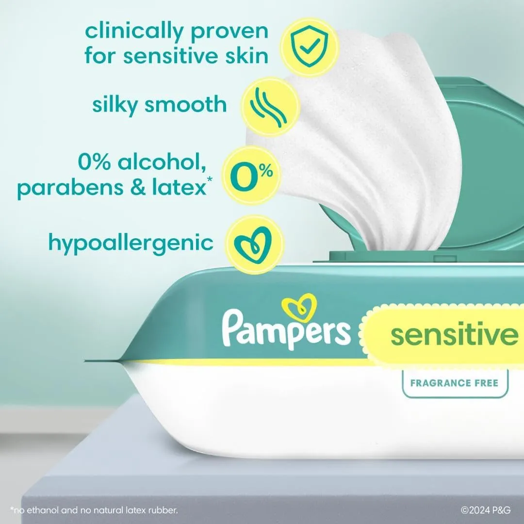 Pampers Baby Diapers and Wipes Starter Kit - Swaddlers Disposable Diapers Sizes 1 (198 Count) & 2 (186 Count) With Sensitive Water Based Wipes 12 Flip-Top Packs (1008 Total)
