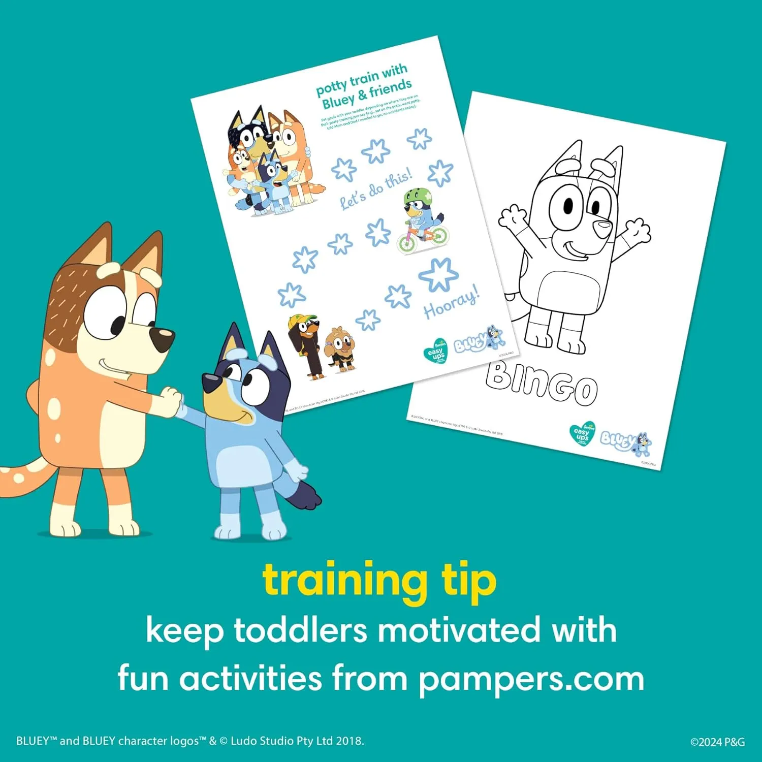 Pampers Easy Ups Bluey Pull On Training Pants Boys and Girls, 5T-6T, 844 Count with Sensitive Water Based Baby Wipes 12 Flip-Top Packs (1008 Wipes Total)
