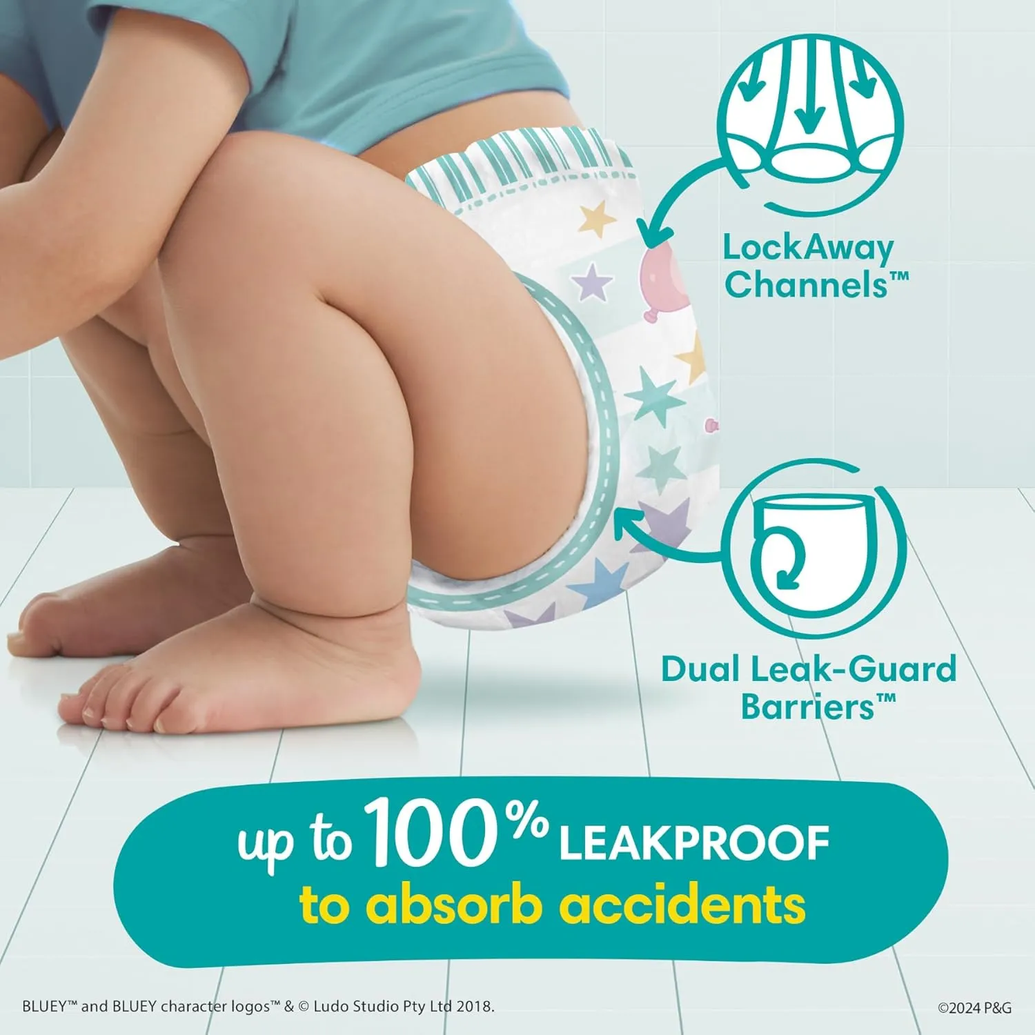 Pampers Easy Ups Bluey Pull On Training Pants Boys and Girls, 5T-6T, 844 Count with Sensitive Water Based Baby Wipes 12 Flip-Top Packs (1008 Wipes Total)