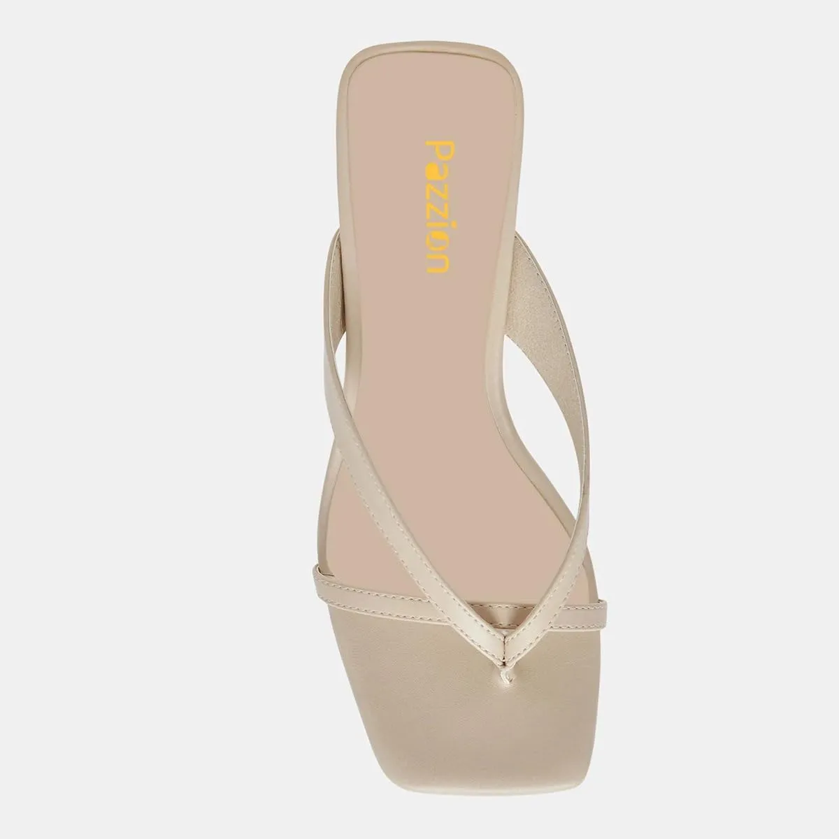 Pazzion Women Open Square Toe Kitten Heel Flip Flop Sandals Slip On Low Heeled Slippers Daily Indoor Shopping Shoes Size 4-16 US