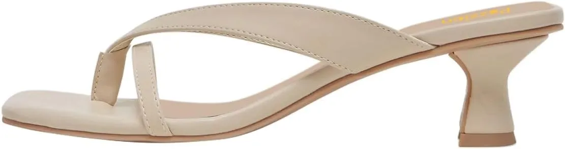 Pazzion Women Open Square Toe Kitten Heel Flip Flop Sandals Slip On Low Heeled Slippers Daily Indoor Shopping Shoes Size 4-16 US