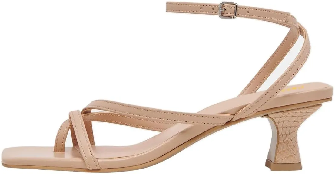 Pazzion Womens Square Open Toe Kitten Low Heel Flip Flops Strappy Buckle Thong Sandals Shoes for Daily Beach Outdoor Size 4-16 US