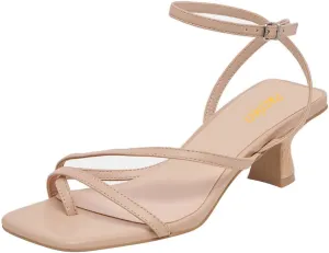 Pazzion Womens Square Open Toe Kitten Low Heel Flip Flops Strappy Buckle Thong Sandals Shoes for Daily Beach Outdoor Size 4-16 US