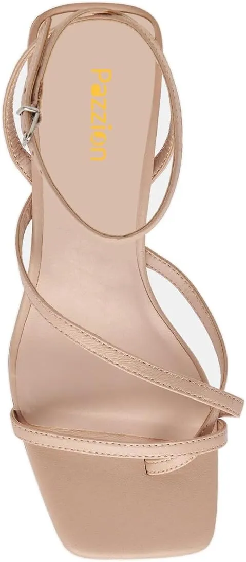 Pazzion Womens Square Open Toe Kitten Low Heel Flip Flops Strappy Buckle Thong Sandals Shoes for Daily Beach Outdoor Size 4-16 US