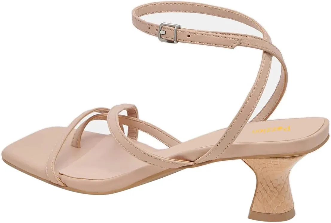Pazzion Womens Square Open Toe Kitten Low Heel Flip Flops Strappy Buckle Thong Sandals Shoes for Daily Beach Outdoor Size 4-16 US