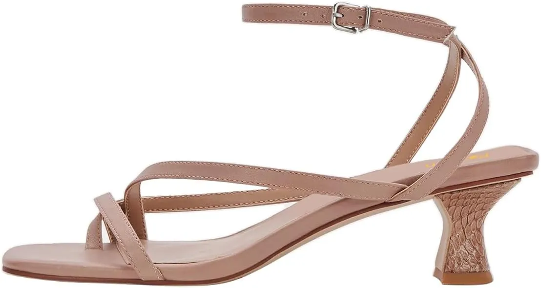 Pazzion Womens Square Open Toe Kitten Low Heel Flip Flops Strappy Buckle Thong Sandals Shoes for Daily Beach Outdoor Size 4-16 US