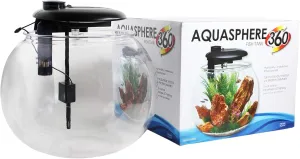 Penn-Plax AquaSphere 360 Large Bowl-Shaped Aquarium for Freshwater and Saltwater Setups – Fully Integrated Filtration System and LED Light Display - Durable Polycarbonate – 14 Gallons