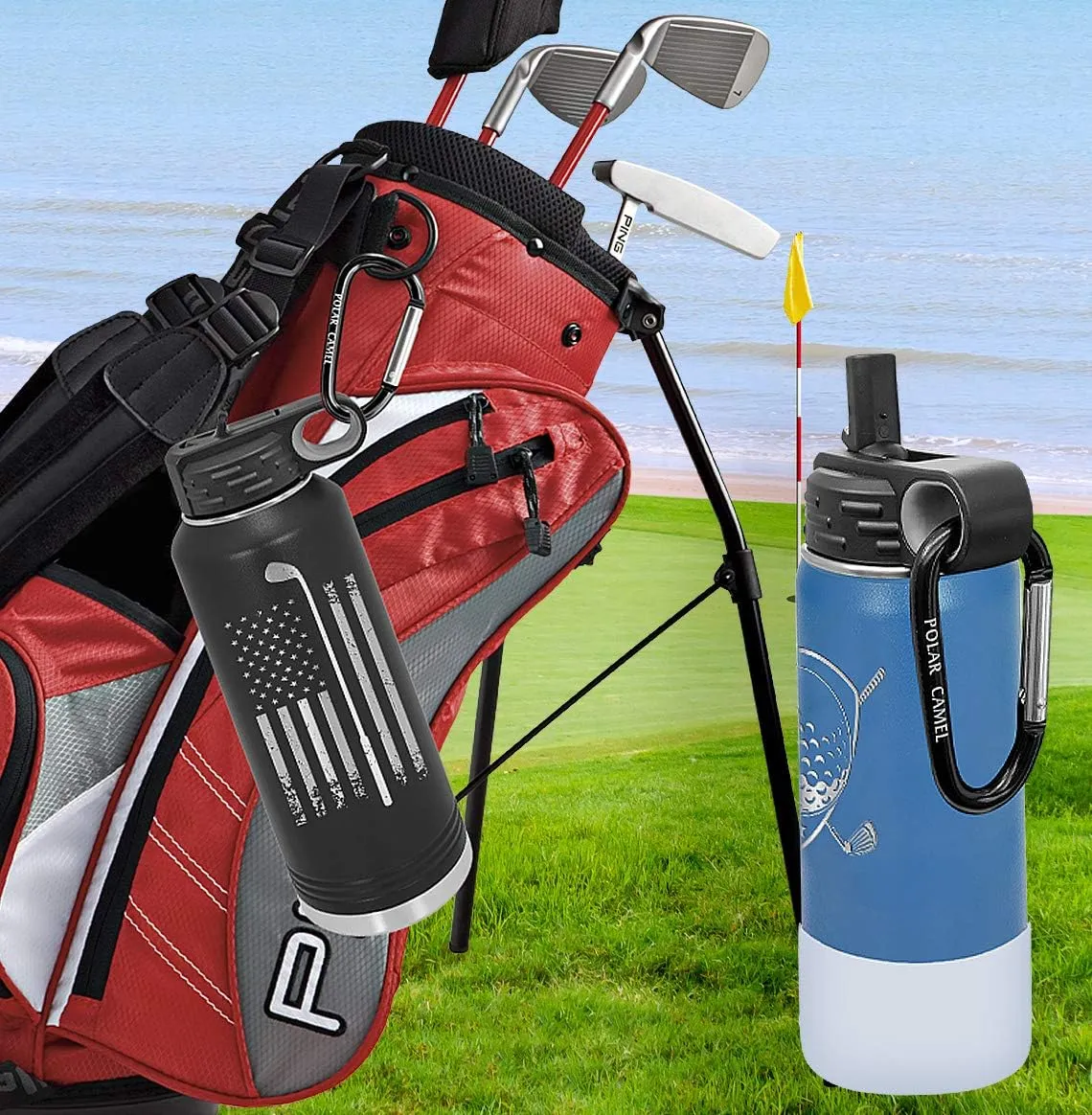 Personalized Golf Water Bottles with Flip-Top Lid and Straw, Customized Gift Vacuum Insulated Flask, Stainless Steel Sports Golf Gift Thermos, Engraved Custom Golfer Dad Gift 32 oz (Black)