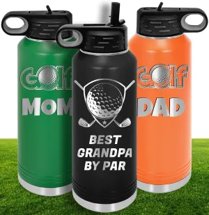 Personalized Golf Water Bottles with Flip-Top Lid and Straw, Customized Gift Vacuum Insulated Flask, Stainless Steel Sports Golf Gift Thermos, Engraved Custom Golfer Dad Gift 32 oz (Black)