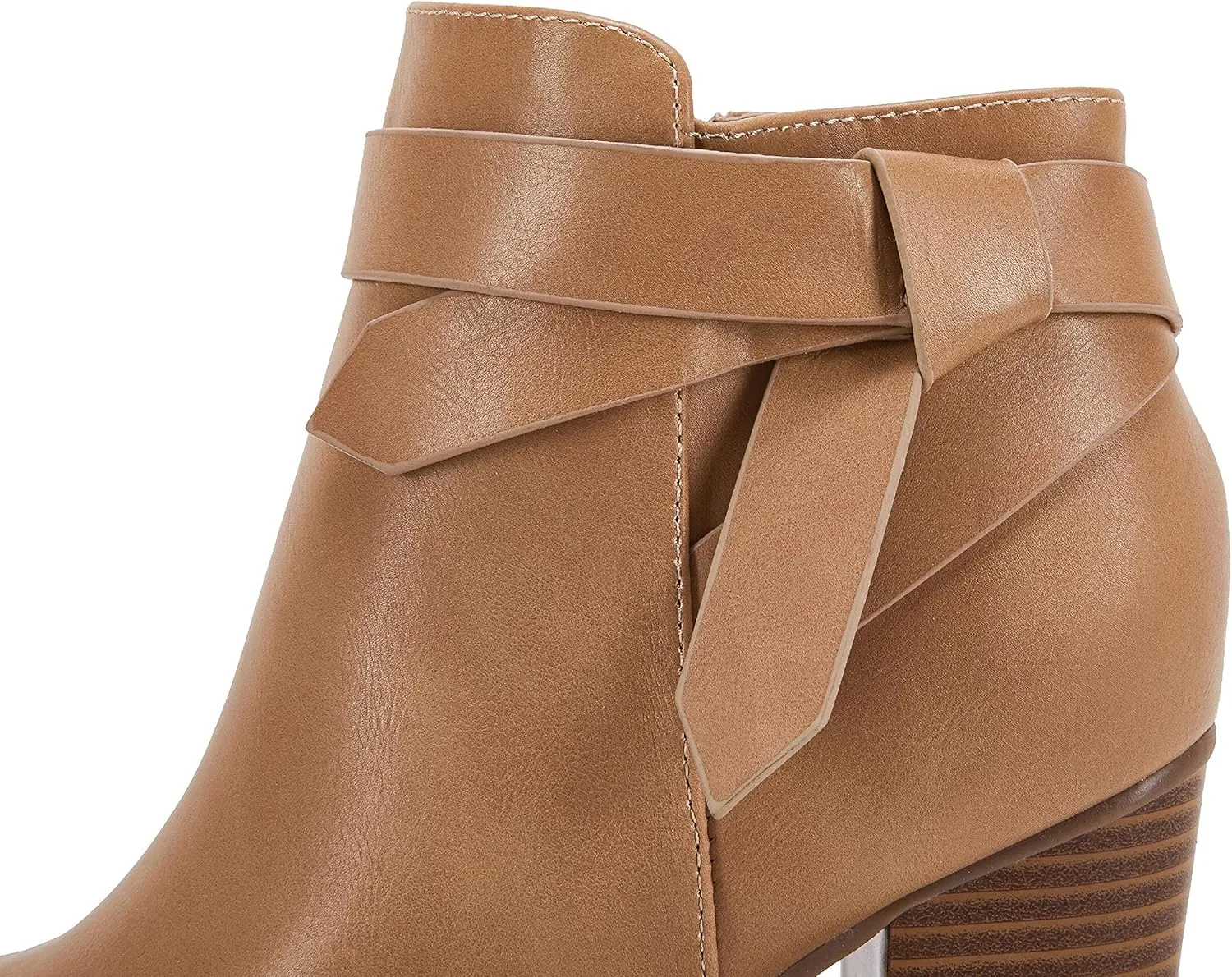 PiePieBuy Women's Tie Knot Chelsea Pump Ankle Boots Closed Toe Stacked Heel Booties Shoes
