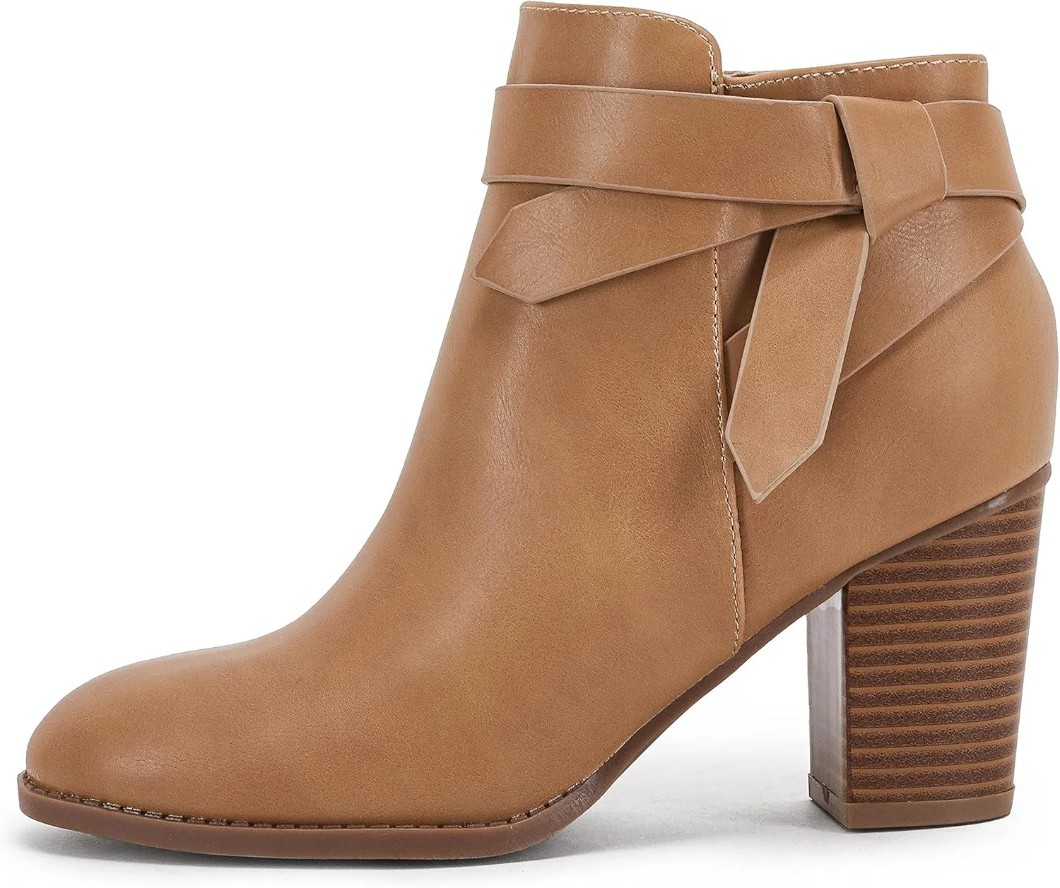 PiePieBuy Women's Tie Knot Chelsea Pump Ankle Boots Closed Toe Stacked Heel Booties Shoes