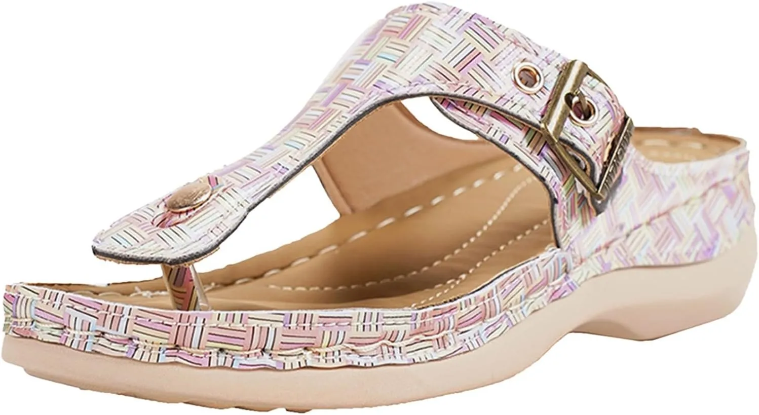 Pinch Toe Sandal Women's Summer New Round Head Hollow Metal Slope And Outer Plaid Herringbone Fuzzy Heels for Women