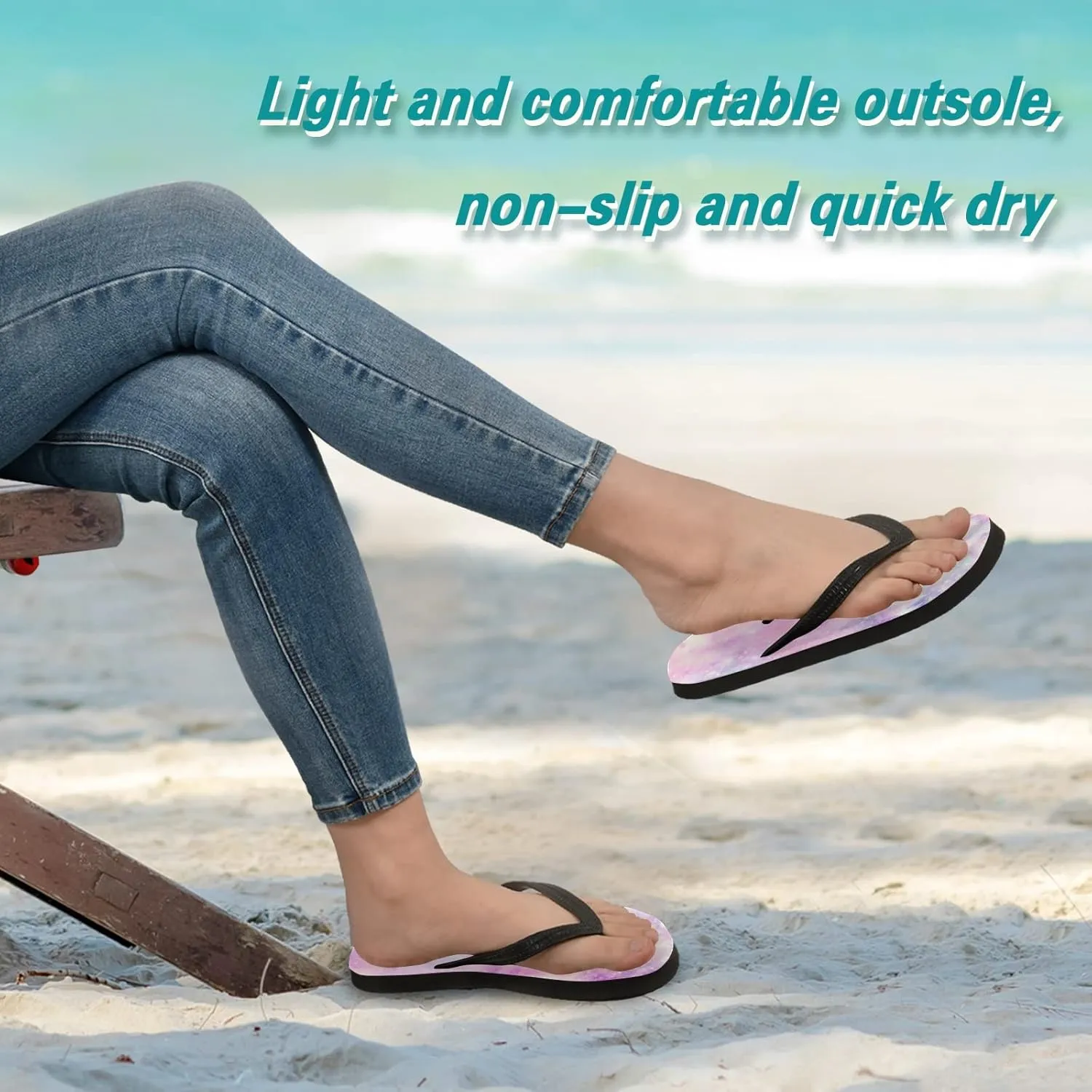 Pink Galaxy Space and Stars Print Womens Flip Flops Galaxy Universe Pink Marble Summer Beach Sandals Casual Thong Slippers Comfortable Shower Slippers Non Slip Water Sandals shoes XS