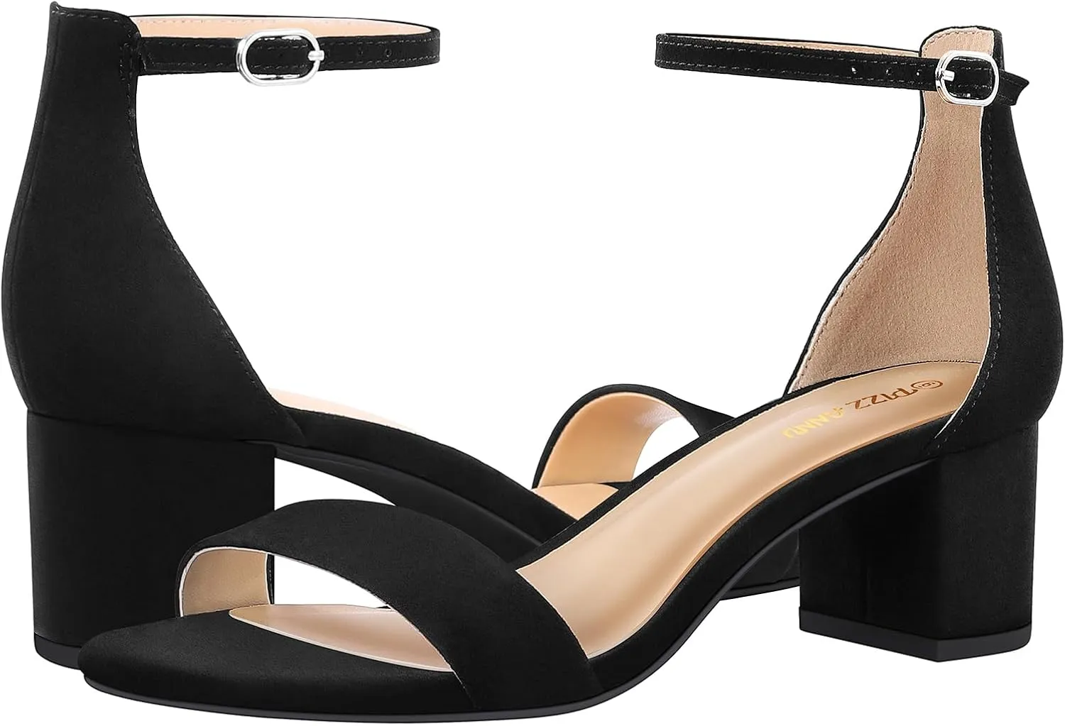 PIZZ ANNU Women's Low Block Chunky Heels Sandals Comfortable Open Toe Ankle Strap Party Dress Pump Shoes Strappy Buckle Heeled Sandal with 2 Inches Tall Thick Heel Design