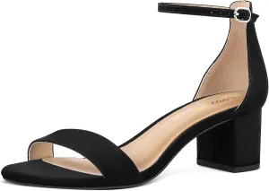 PIZZ ANNU Women's Low Block Chunky Heels Sandals Comfortable Open Toe Ankle Strap Party Dress Pump Shoes Strappy Buckle Heeled Sandal with 2 Inches Tall Thick Heel Design
