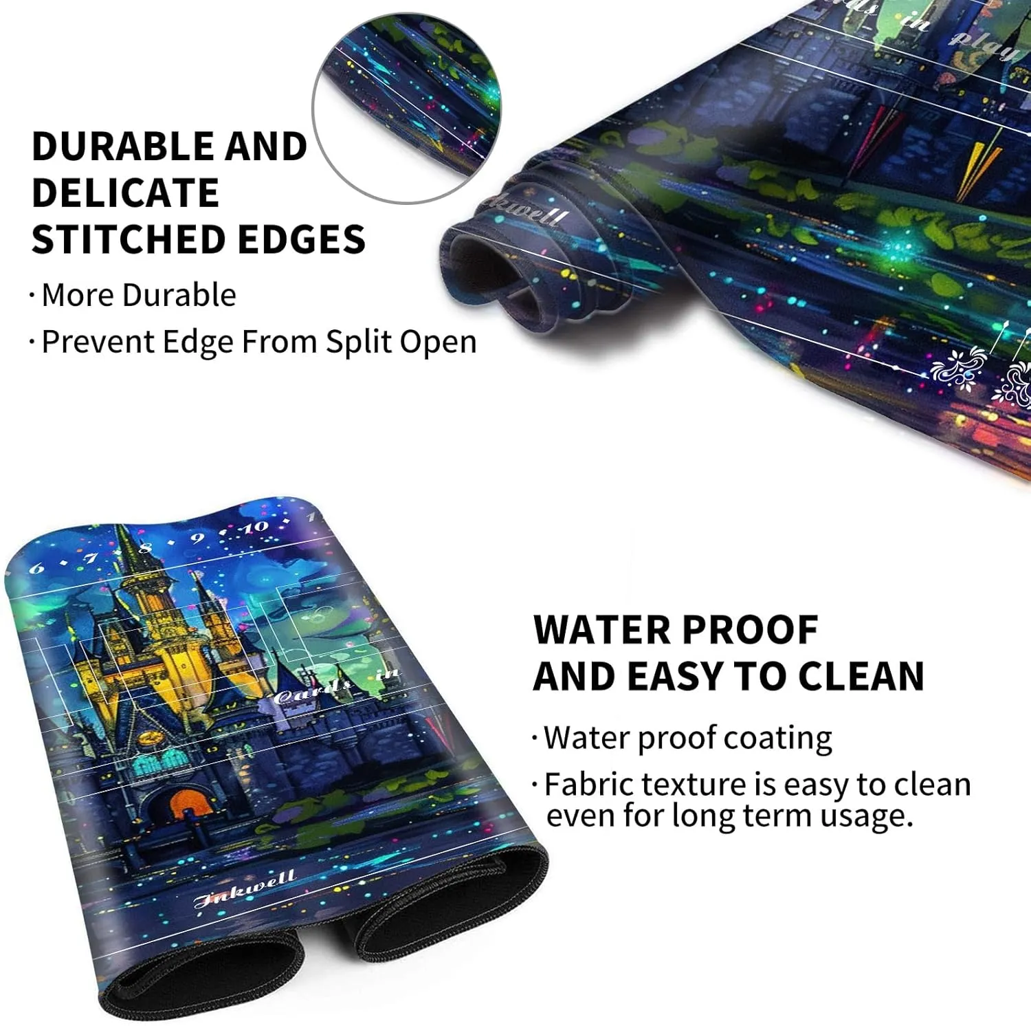 Playmat with Zones for Card Game Playing, Compatible with Lorcana TCG Cards Game Mats 24"x14" Commander Deck Gaming Duel Mat Card Gameplay Mats for Beginner, Castle Colorful Night