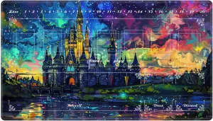 Playmat with Zones for Card Game Playing, Compatible with Lorcana TCG Cards Game Mats 24"x14" Commander Deck Gaming Duel Mat Card Gameplay Mats for Beginner, Castle Colorful Night
