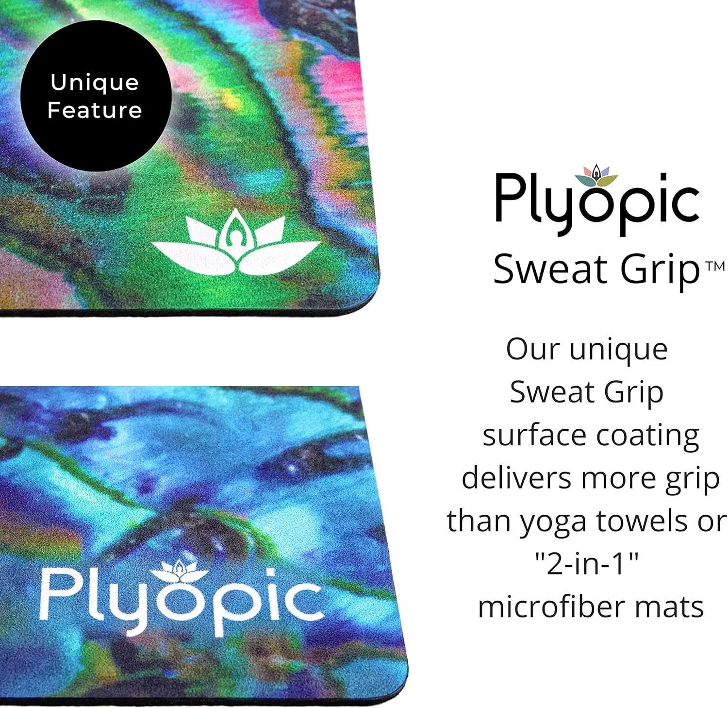 Plyopic. All In One Yoga Mat | Luxury Sweat-Grip Mat/Towel Combo | Ideal for Yoga, Hot Yoga, Bikram, Pilates, Workout & Exercise | Eco-Friendly Natural Rubber