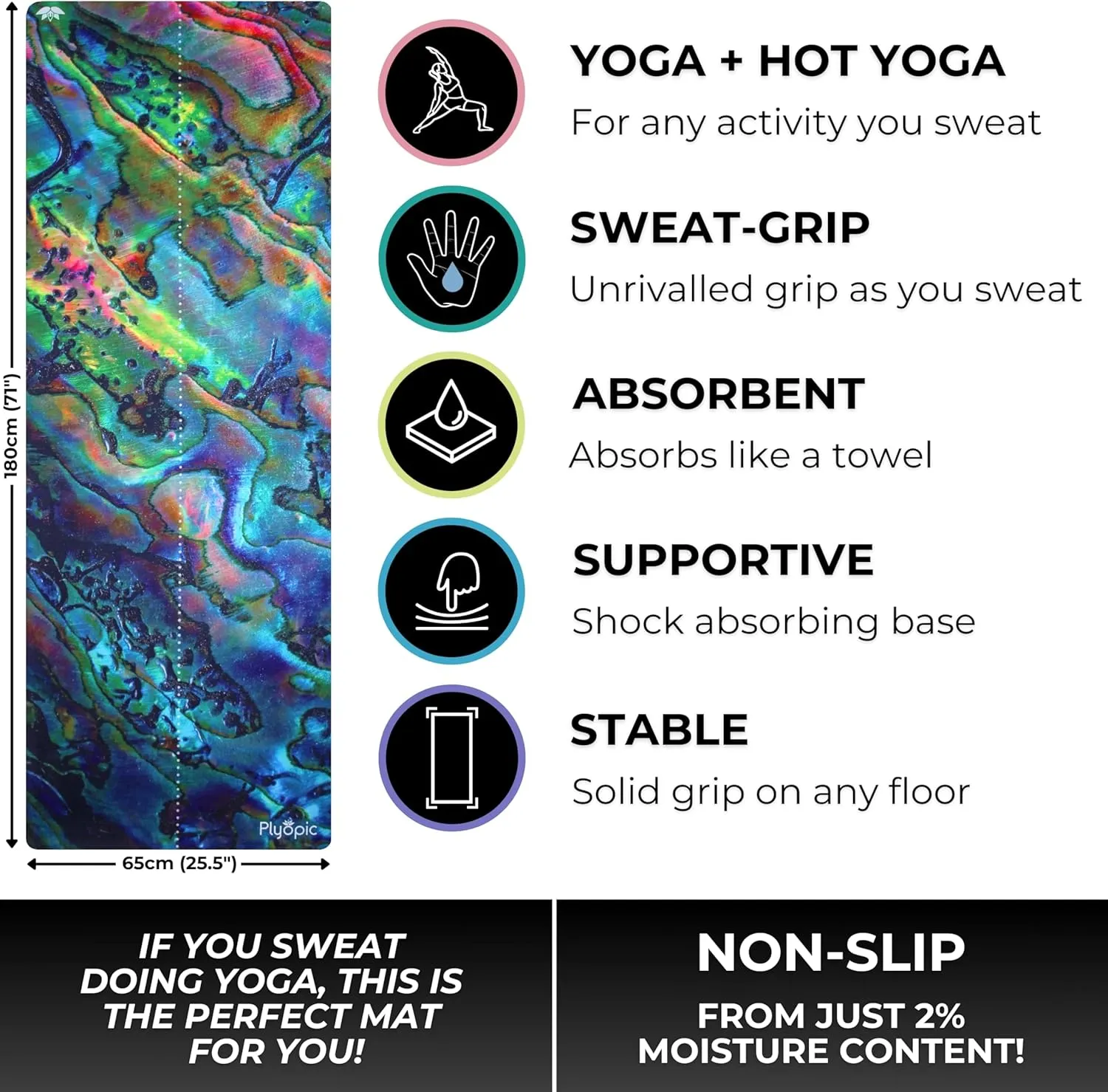 Plyopic. All In One Yoga Mat | Luxury Sweat-Grip Mat/Towel Combo | Ideal for Yoga, Hot Yoga, Bikram, Pilates, Workout & Exercise | Eco-Friendly Natural Rubber