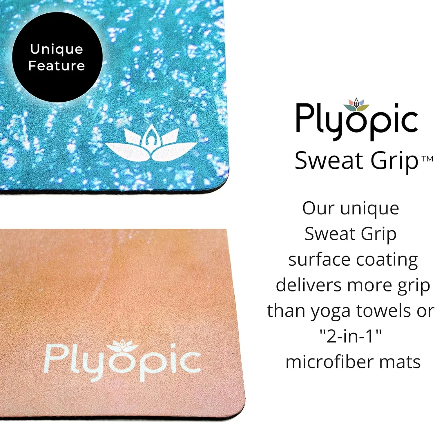 Plyopic. All In One Yoga Mat | Luxury Sweat-Grip Mat/Towel Combo | Ideal for Yoga, Hot Yoga, Bikram, Pilates, Workout & Exercise | Eco-Friendly Natural Rubber