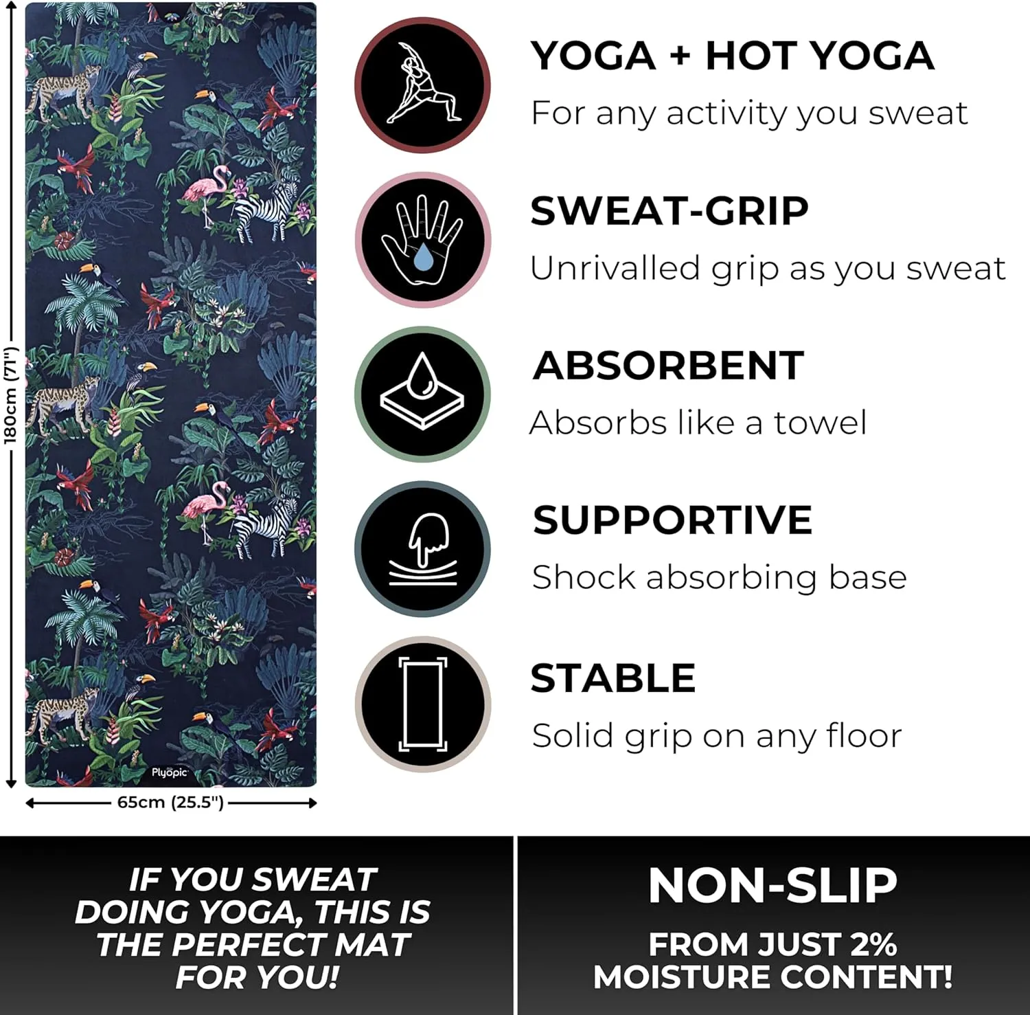 Plyopic. All In One Yoga Mat | Luxury Sweat-Grip Mat/Towel Combo | Ideal for Yoga, Hot Yoga, Bikram, Pilates, Workout & Exercise | Eco-Friendly Natural Rubber