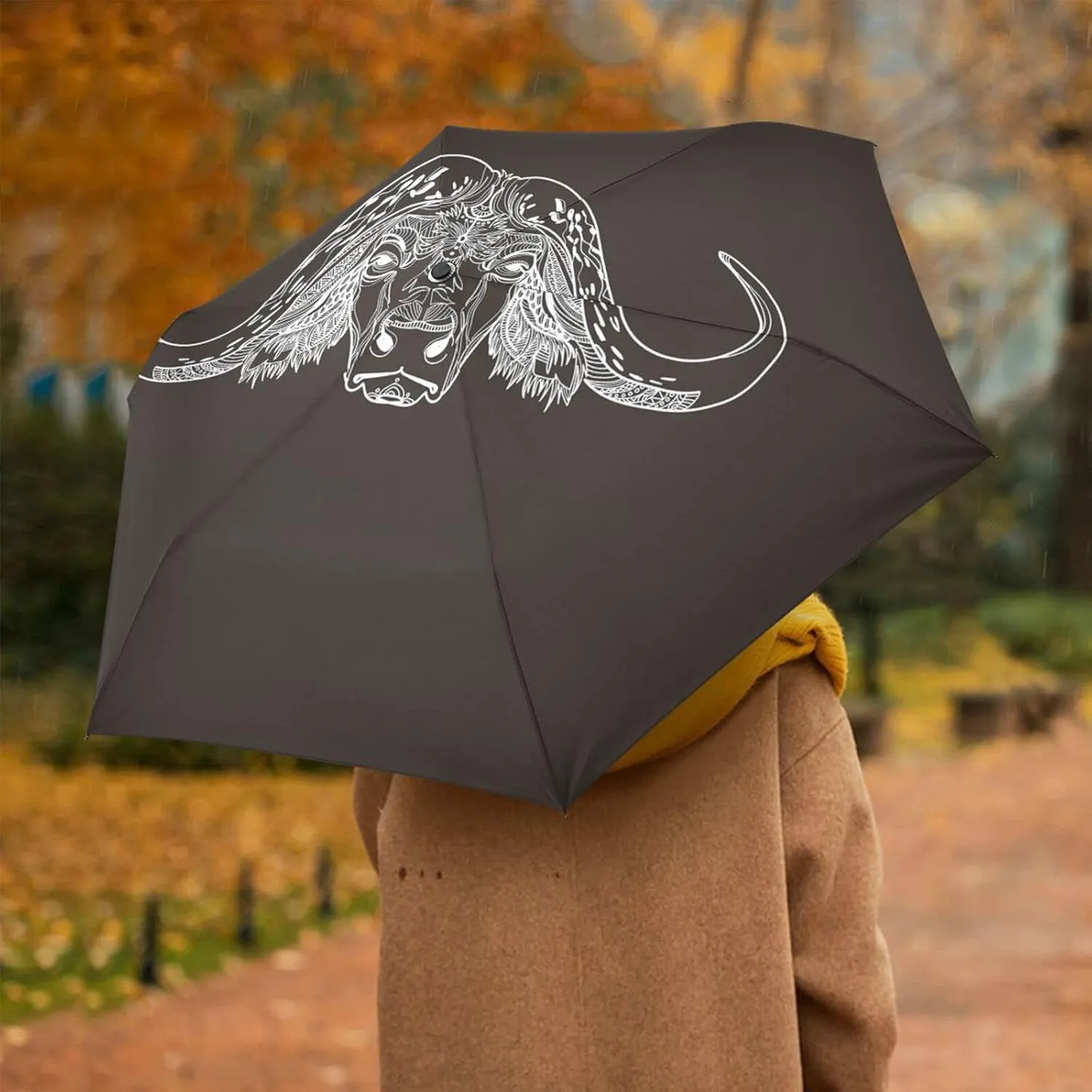 Poeticcity Automatic Folding Umbrella, Auto Open/Close Anti-UV 3 Folds Parasol, Compact Windproof Strong Umbrellas for Travel Sun & Rain