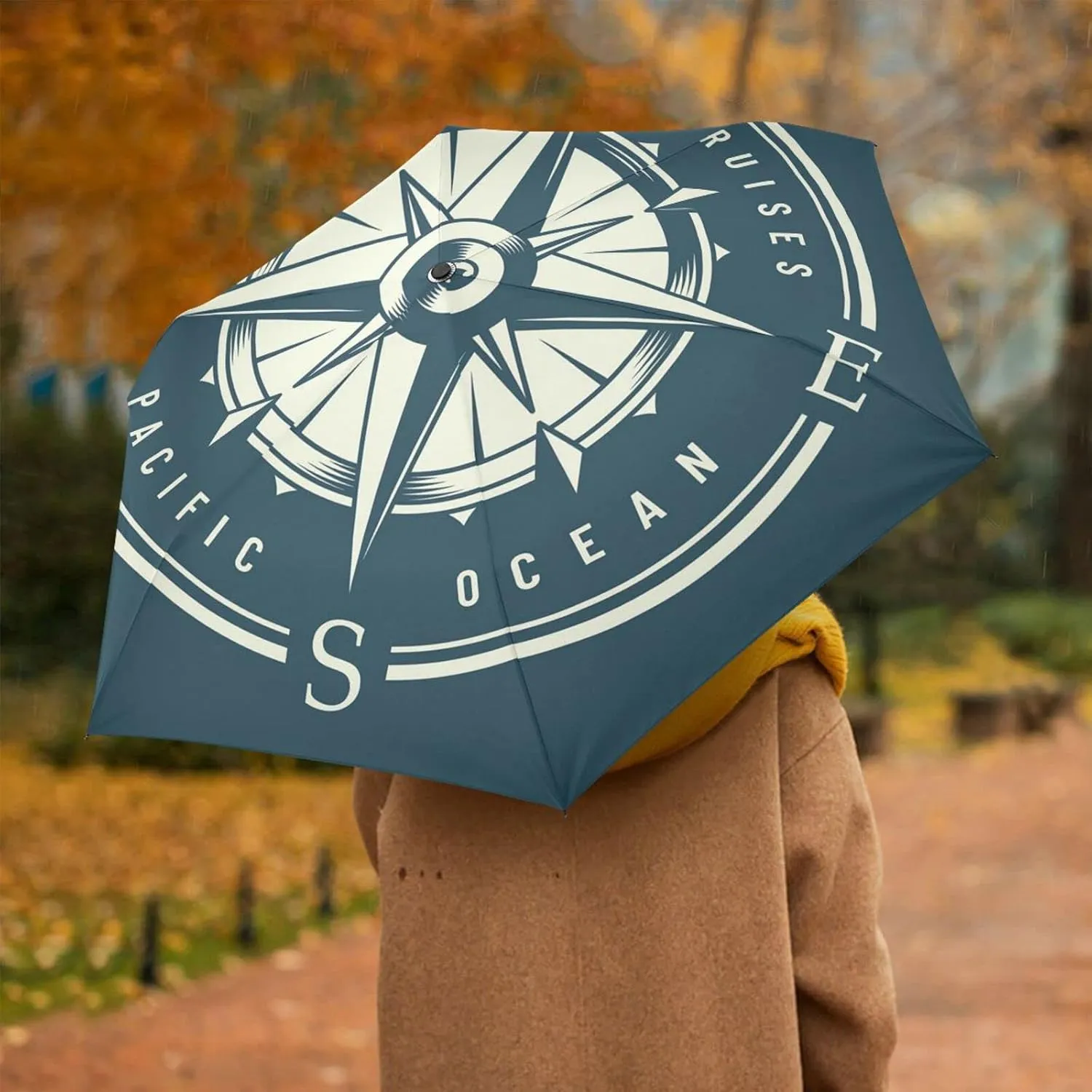 Poeticcity Automatic Folding Umbrella, Auto Open/Close Anti-UV 3 Folds Parasol, Compact Windproof Strong Umbrellas for Travel Sun & Rain