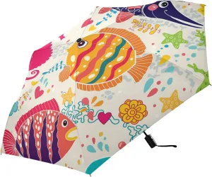 Poeticcity Automatic Folding Umbrella, Auto Open/Close Anti-UV 3 Folds Parasol, Compact Windproof Strong Umbrellas for Travel Sun & Rain