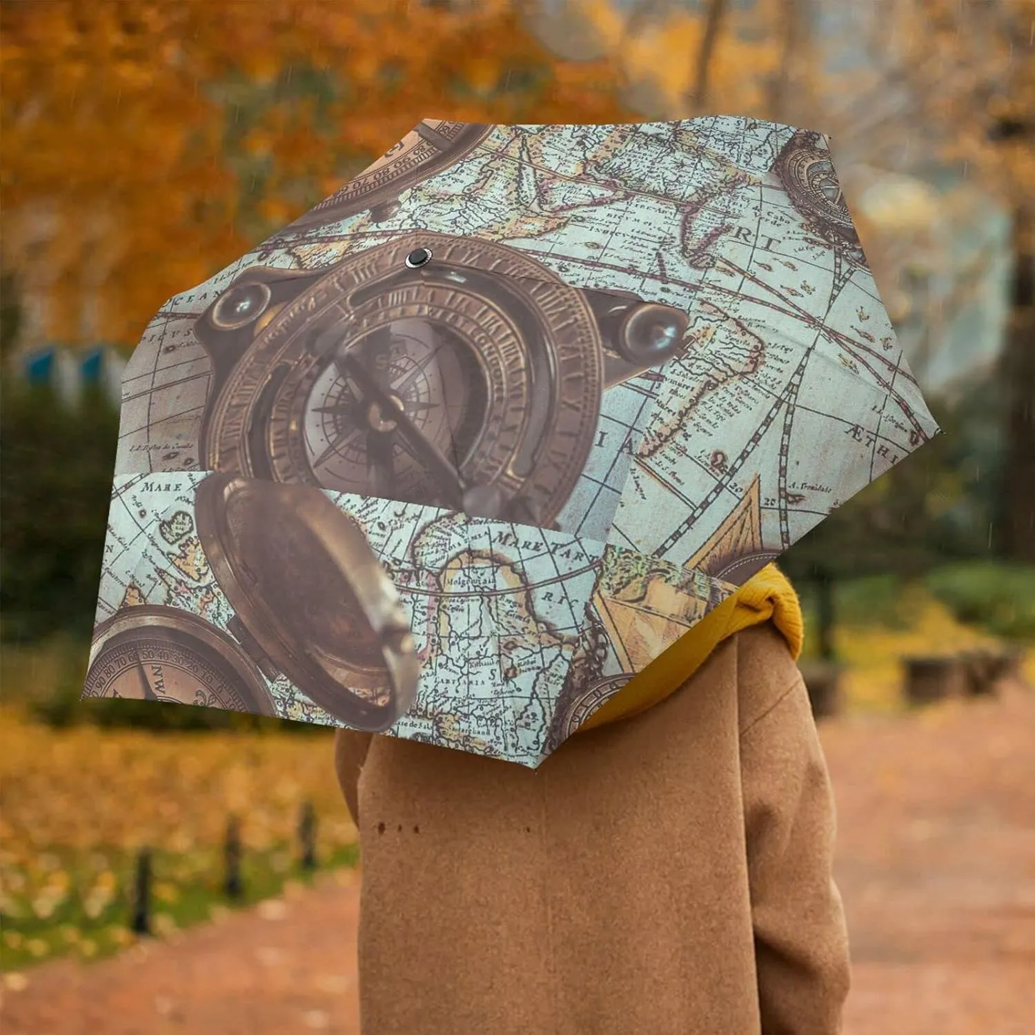 Poeticcity Automatic Folding Umbrella, Auto Open/Close Anti-UV 3 Folds Parasol, Compact Windproof Strong Umbrellas for Travel Sun & Rain