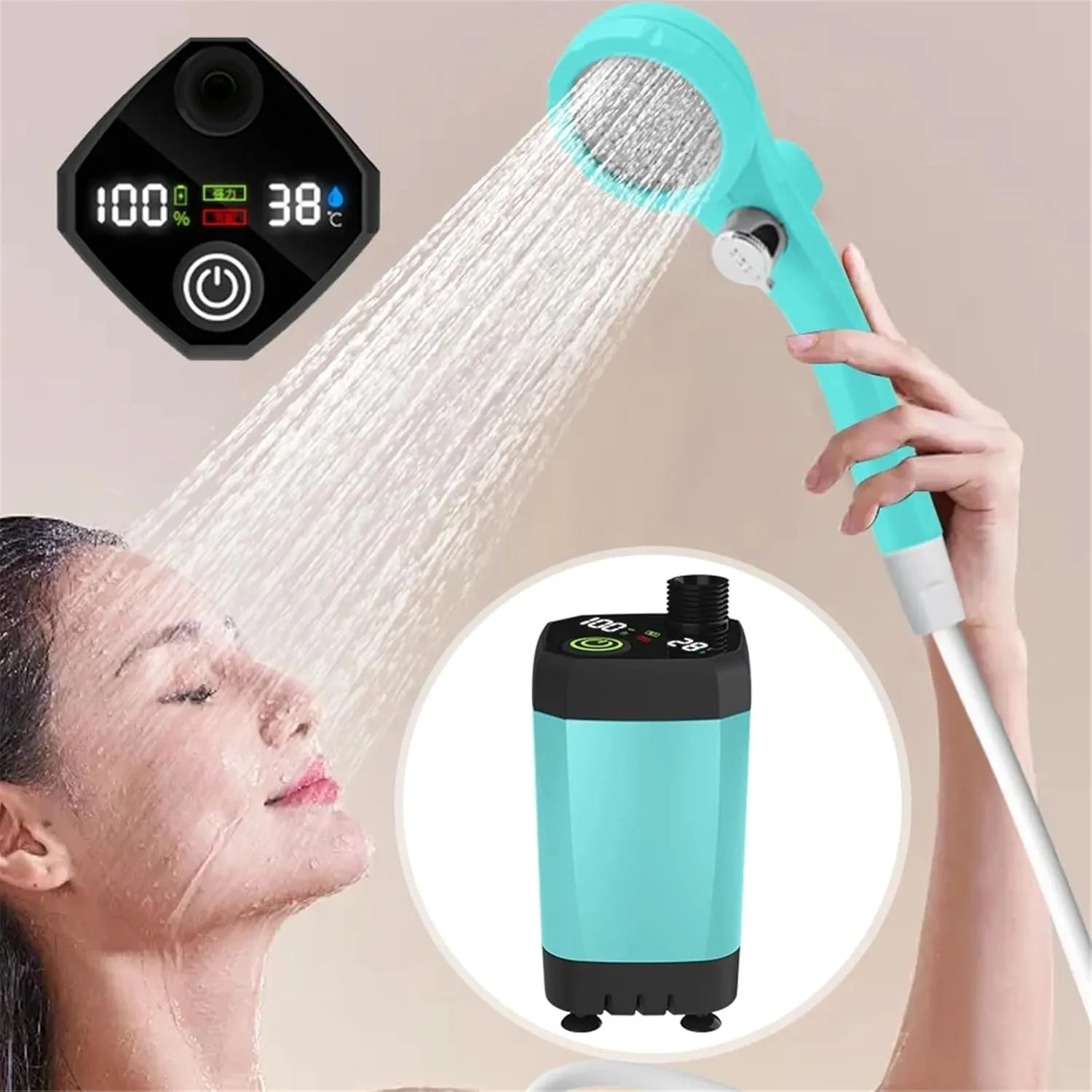 Portable Camping Shower Pump for Traveling: Water Pump with 6000mA Rechargeable Battery & Bucket for Family Camping Trip