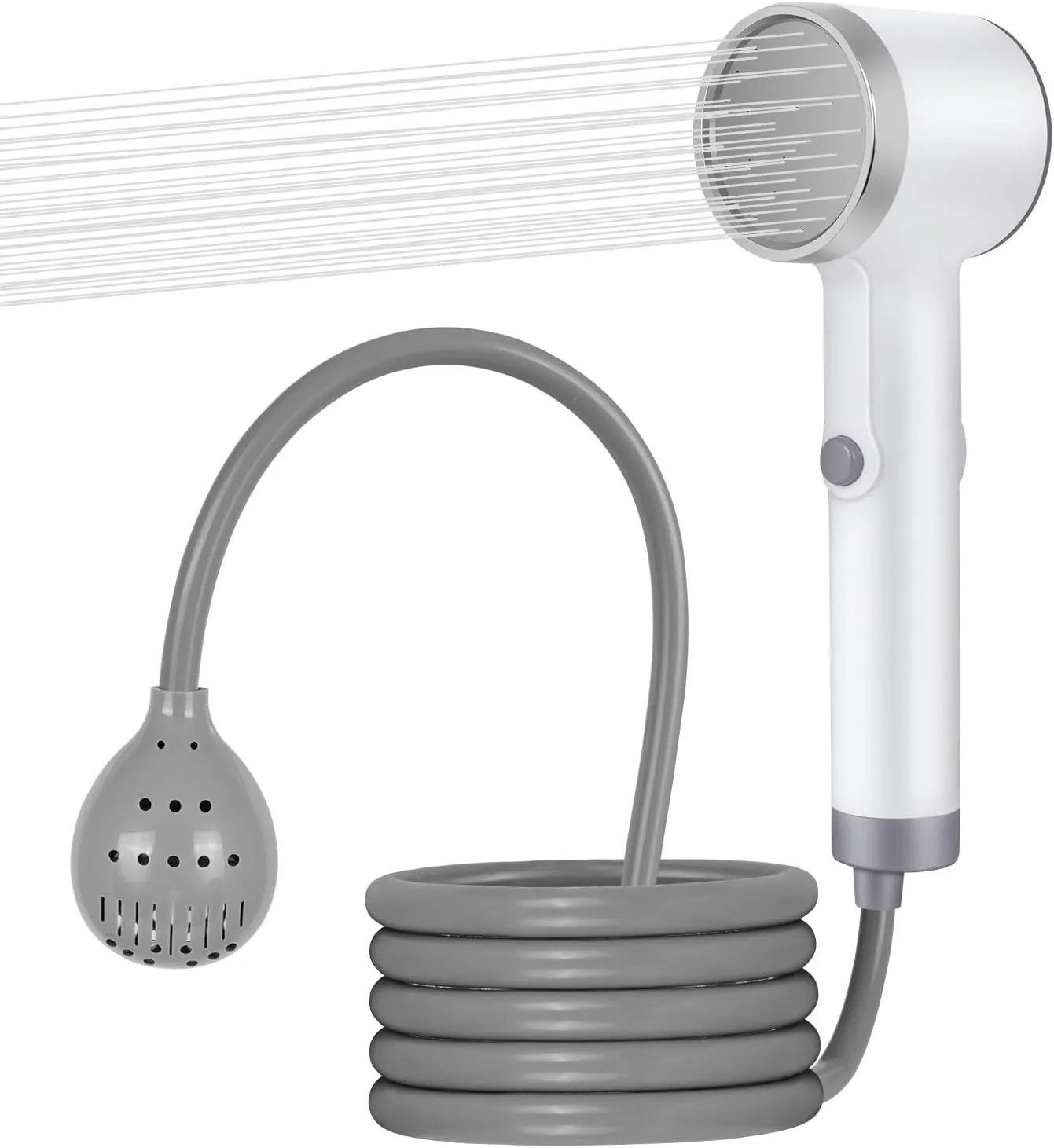 Portable Shower for Camping, Rechargeable Outdoor Shower Pump with Steady Stream, Battery Powered Handheld Shower, Pumps Water from Bucket with 1~2 hours runtime, Travel & Backpacking Essentials