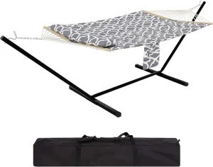 Premium 2-Person Hammock Set with Quick-Lock Steel Stand – Commercial-Grade Outdoor Lounger for Patio, Camping & Backyard (500lb Capacity   Waterproof Carry Bag),Gray White(Concave)