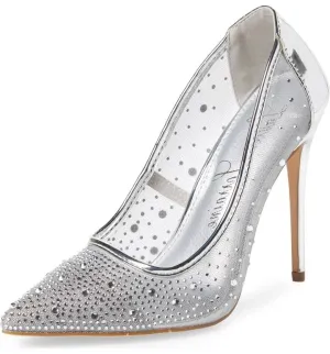 Prom Mesh POinted Heel Smart design Lauren Affordable luxury High Rhinestone Janna Stiletto Pumps Toe Lorraine