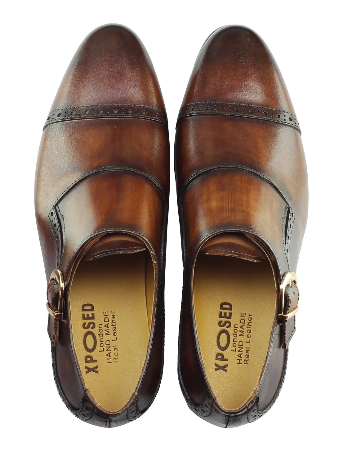 Real Leather Monk Strap Brown Loafer