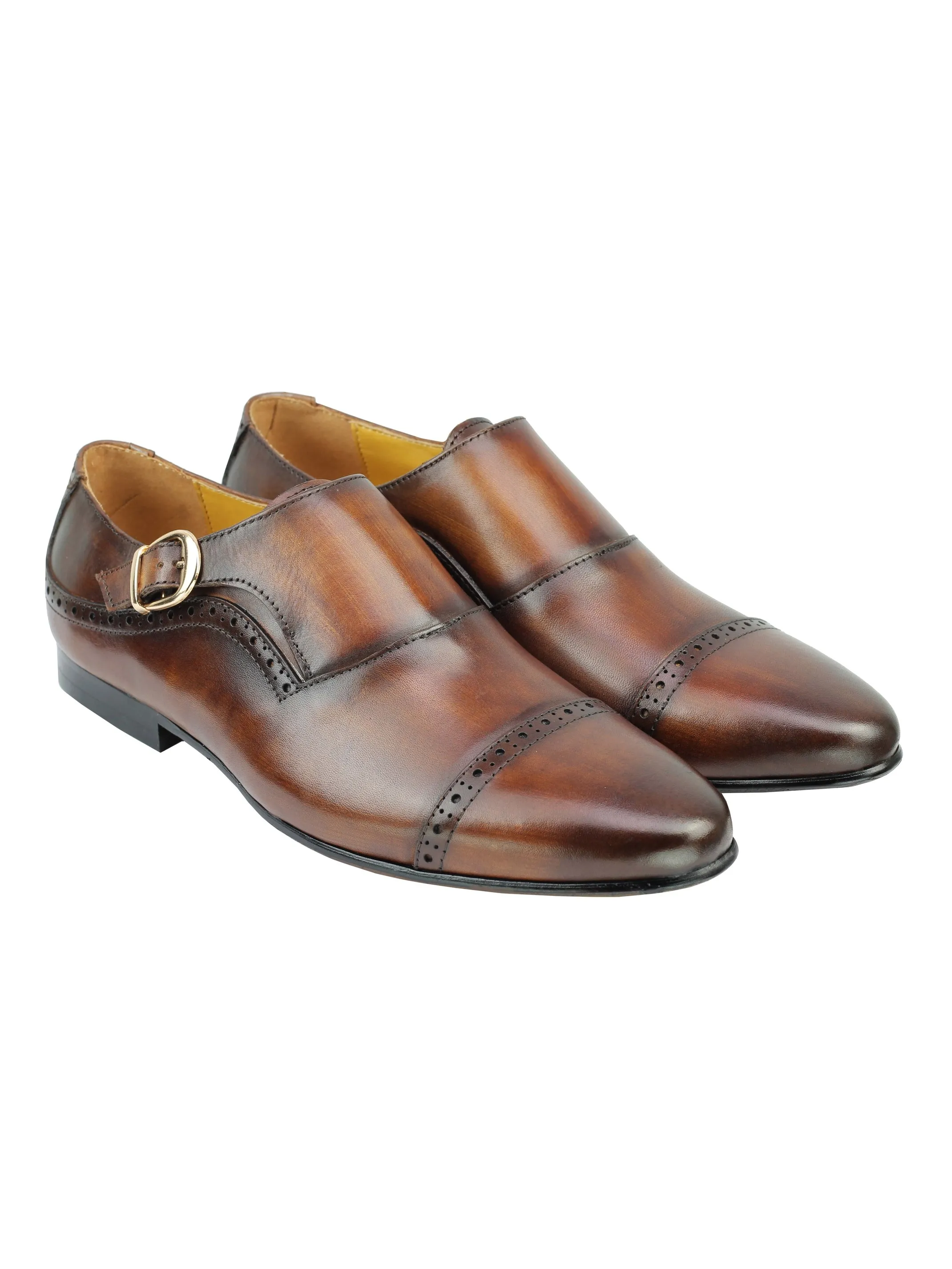 Real Leather Monk Strap Brown Loafer