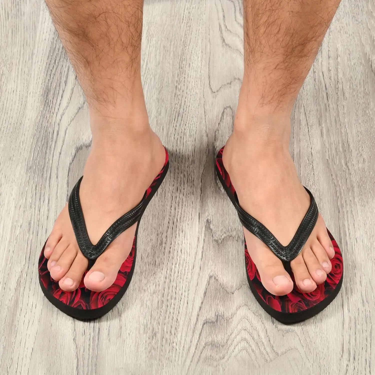 Red Rose Pattern Womens Flip Flops Romantic Love Flowers Summer Beach Sandals Casual Thong Slippers Comfortable Shower Slippers Non Slip Water Sandals shoes XL