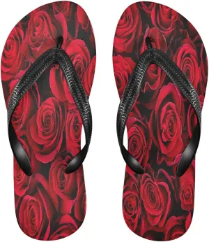 Red Rose Pattern Womens Flip Flops Romantic Love Flowers Summer Beach Sandals Casual Thong Slippers Comfortable Shower Slippers Non Slip Water Sandals shoes XL