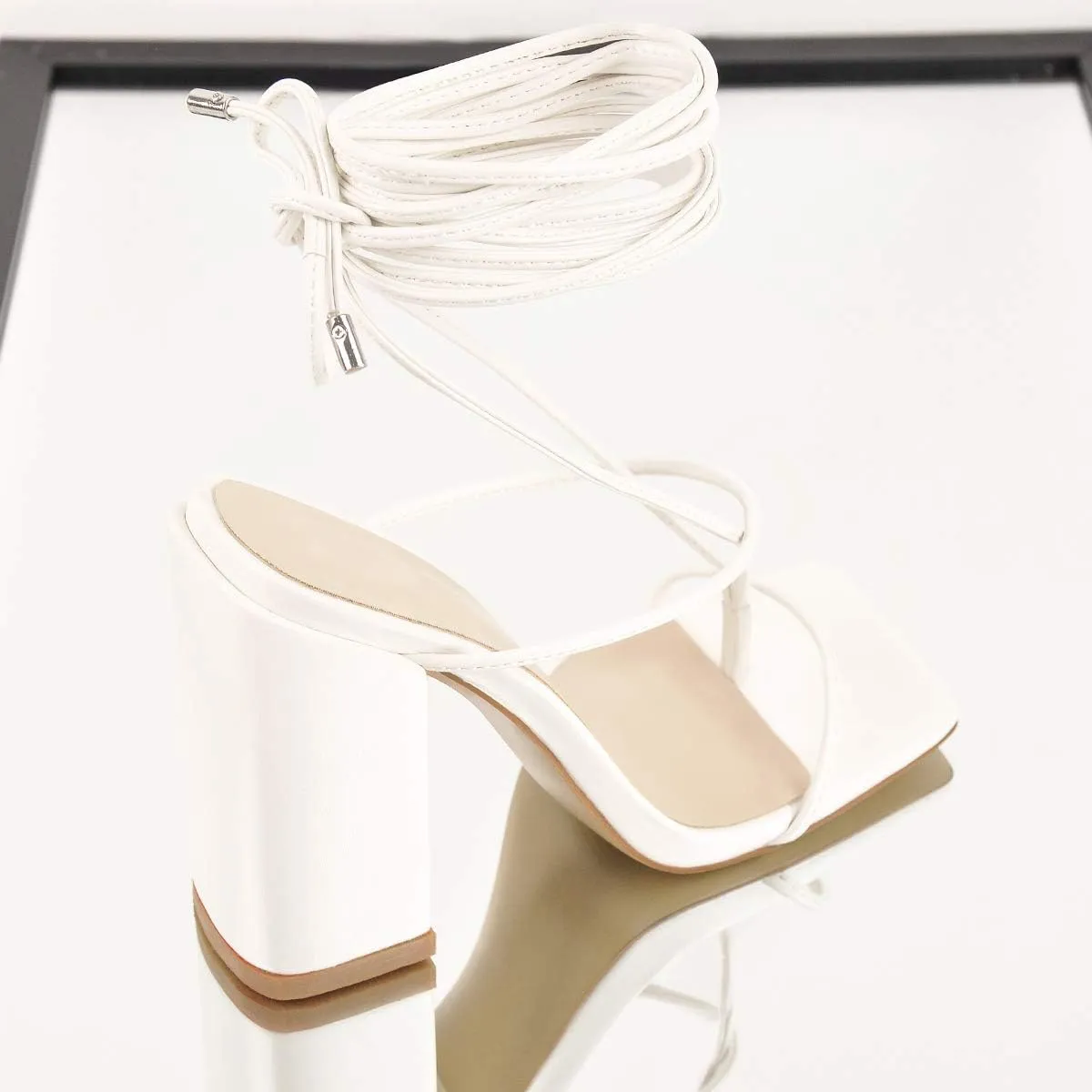 Richealnana Women's Lace Up Chunky Heel Square Toe Sandals