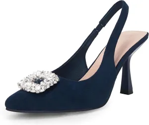 Rilista Women's Slingback Heels Rhinestone Closed Pointed Toe Wedding Party Dress Pumps Shoes