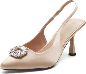 Rilista Women's Slingback Heels Rhinestone Closed Pointed Toe Wedding Party Dress Pumps Shoes