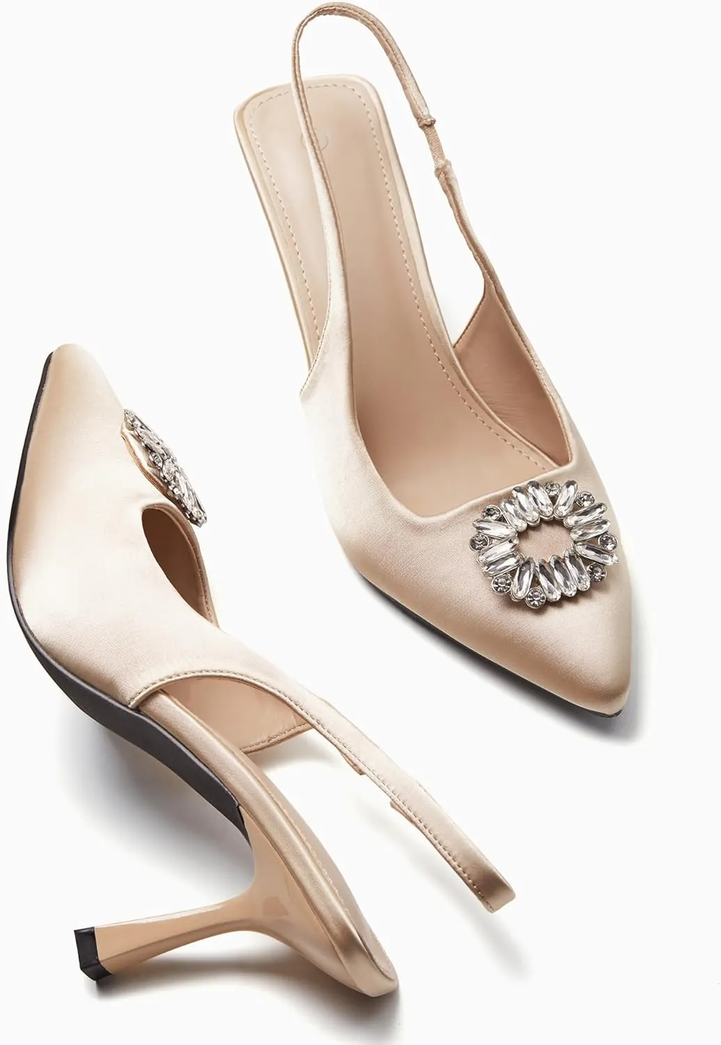 Rilista Women's Slingback Heels Rhinestone Closed Pointed Toe Wedding Party Dress Pumps Shoes